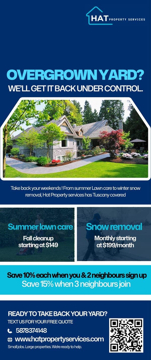 Full-page door hanger for a lawn care and snow removal company